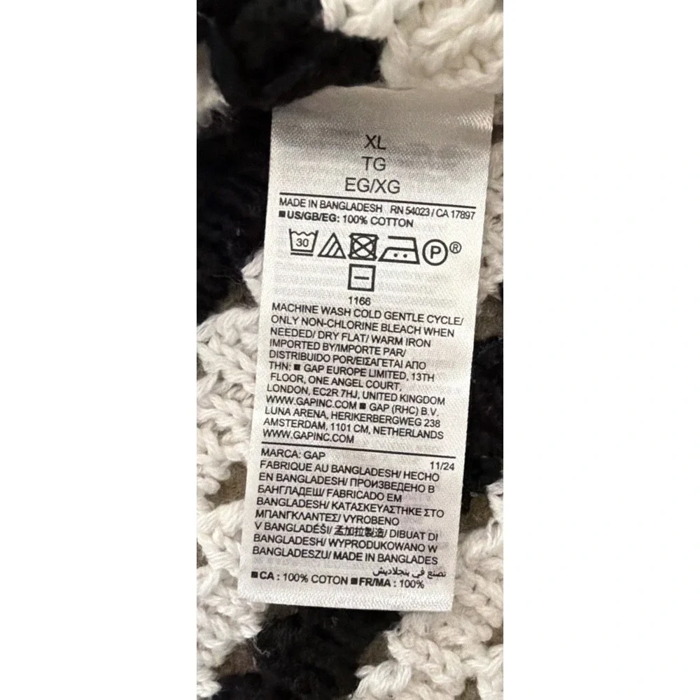 EUC GAP Crochet Striped Top SWEATER Black Milk Stripe Scallop Trim Cotton XL $45 - Picture 6 of 7